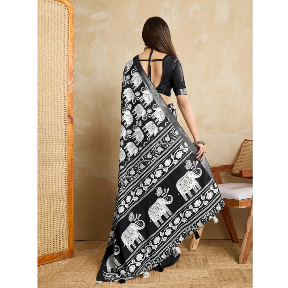 Glorious Women's Silk Blend Printed Saree With Blouse Piece