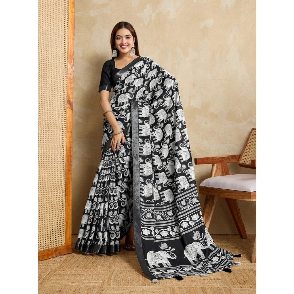 Glorious Women's Silk Blend Printed Saree With Blouse Piece