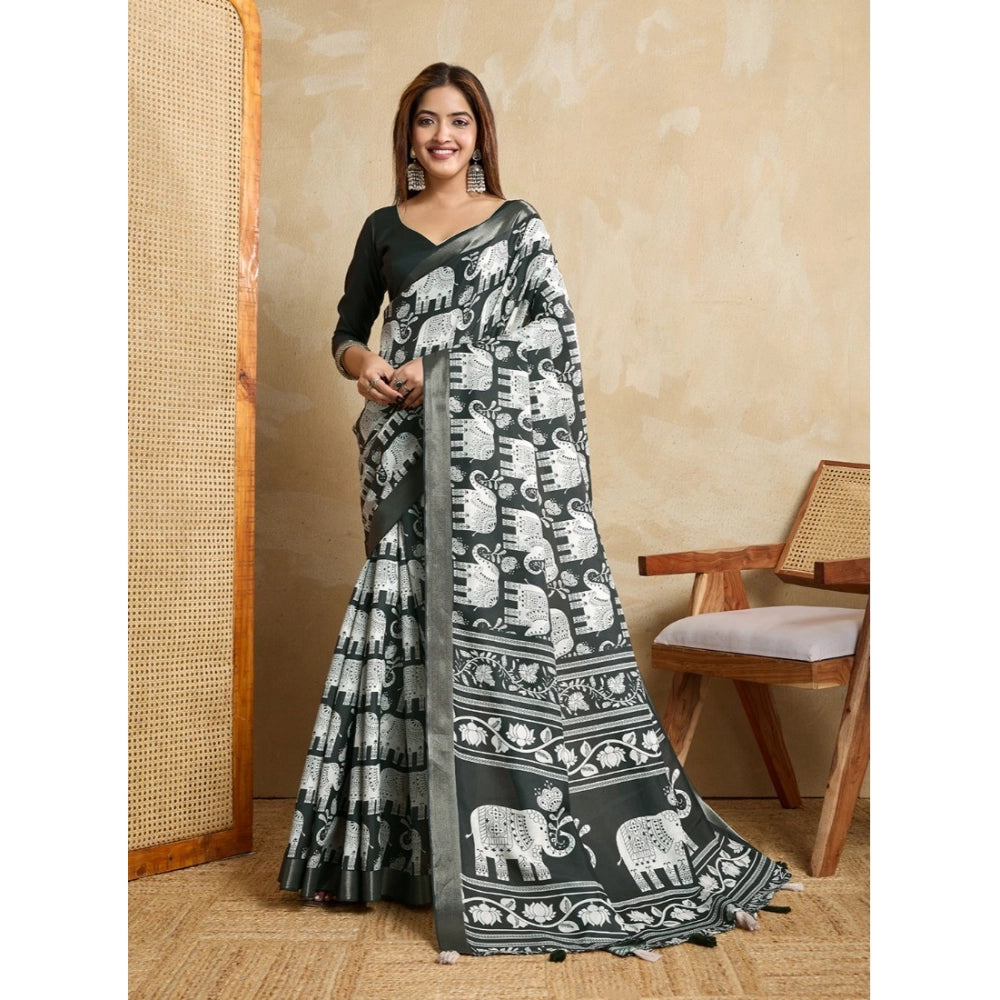 Glorious Women's Silk Blend Printed Saree With Blouse Piece