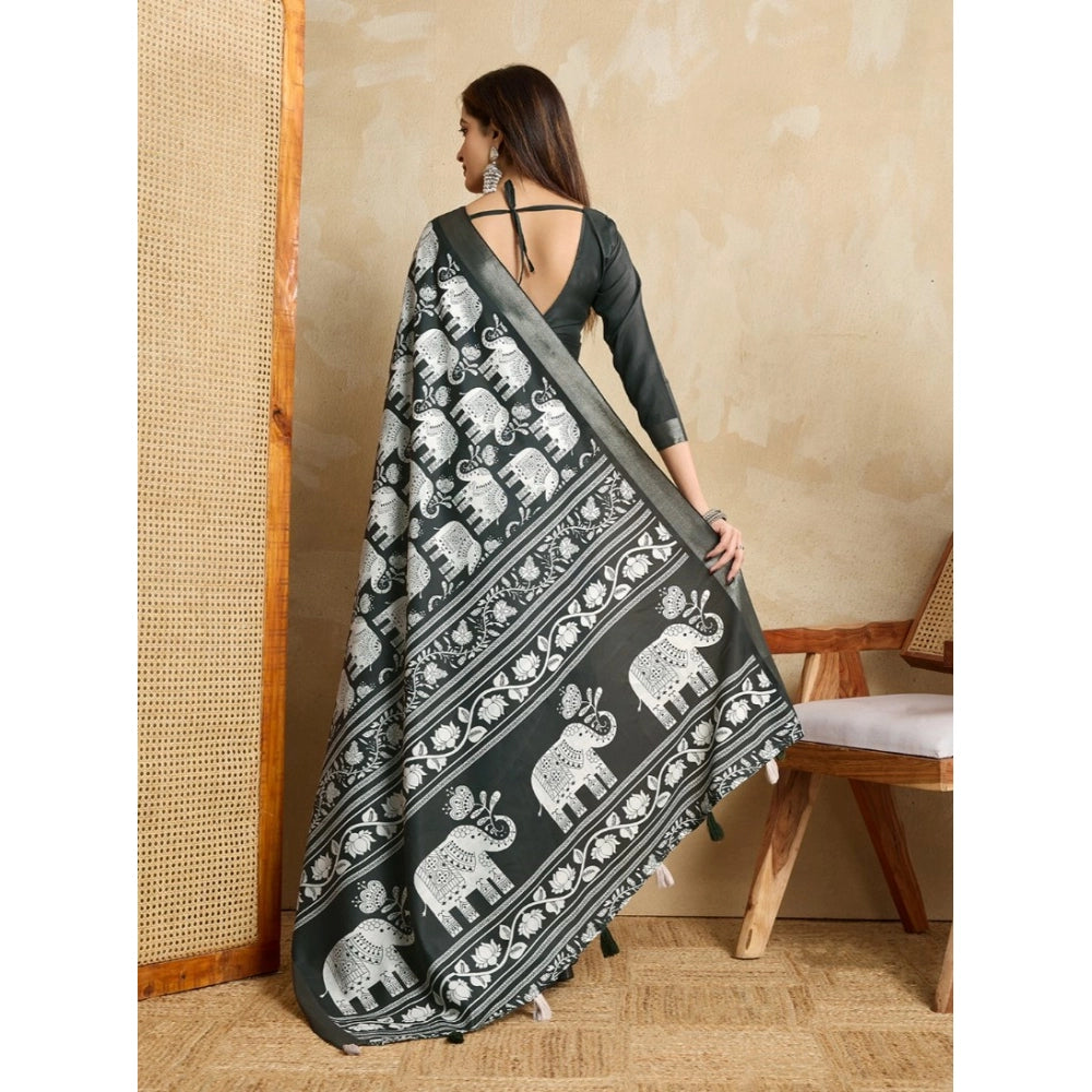 Glorious Women's Silk Blend Printed Saree With Blouse Piece