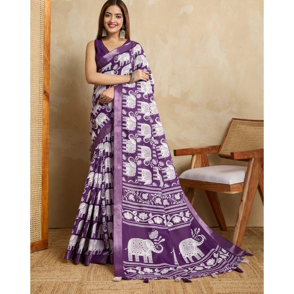 Glorious Women's Silk Blend Printed Saree With Blouse Piece