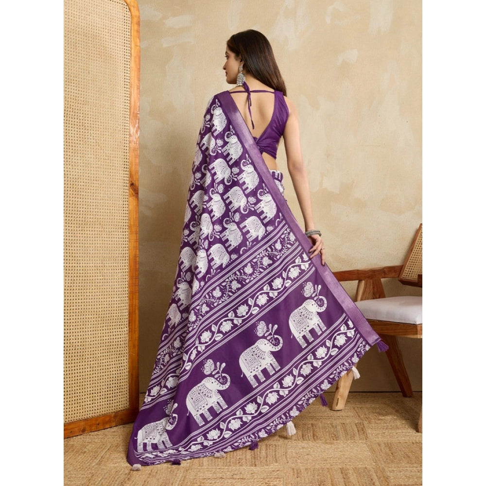 Glorious Women's Silk Blend Printed Saree With Blouse Piece