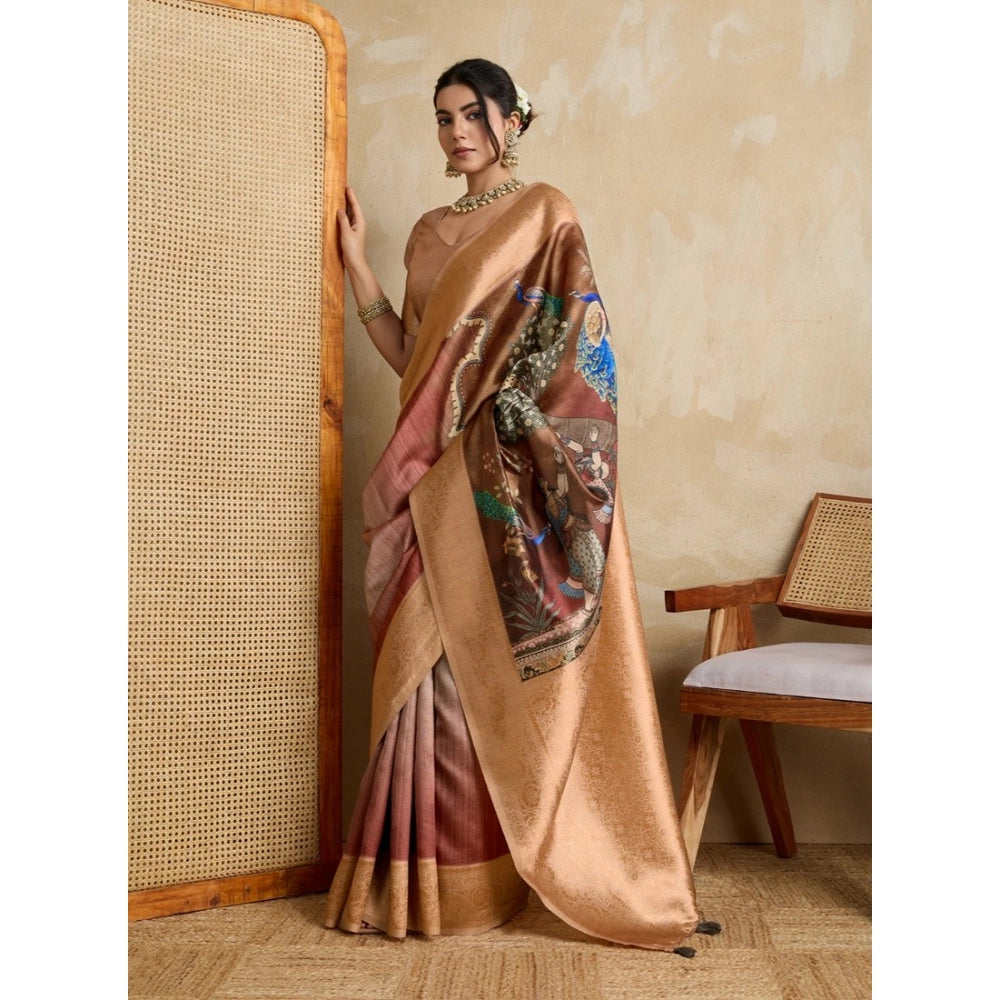 Incredible Women's Silk Printed Saree With Blouse Piece