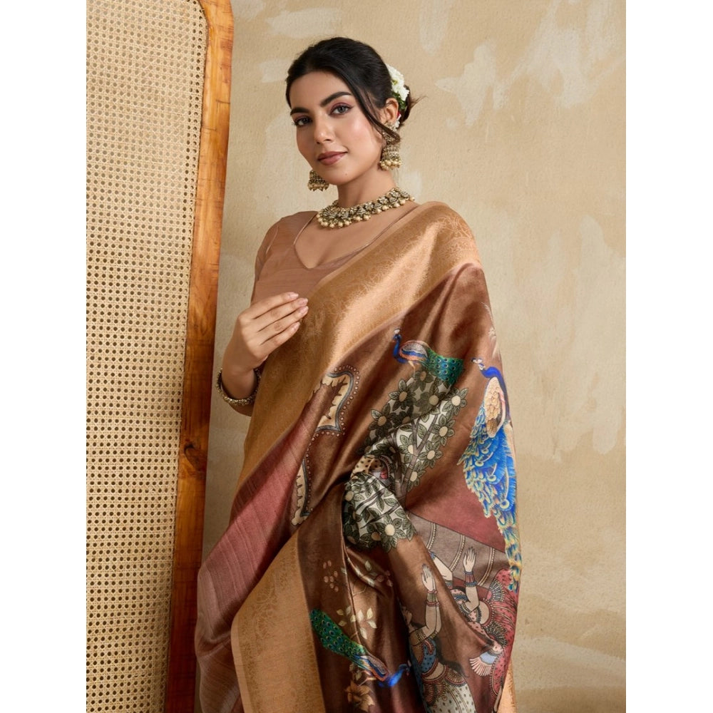 Incredible Women's Silk Printed Saree With Blouse Piece