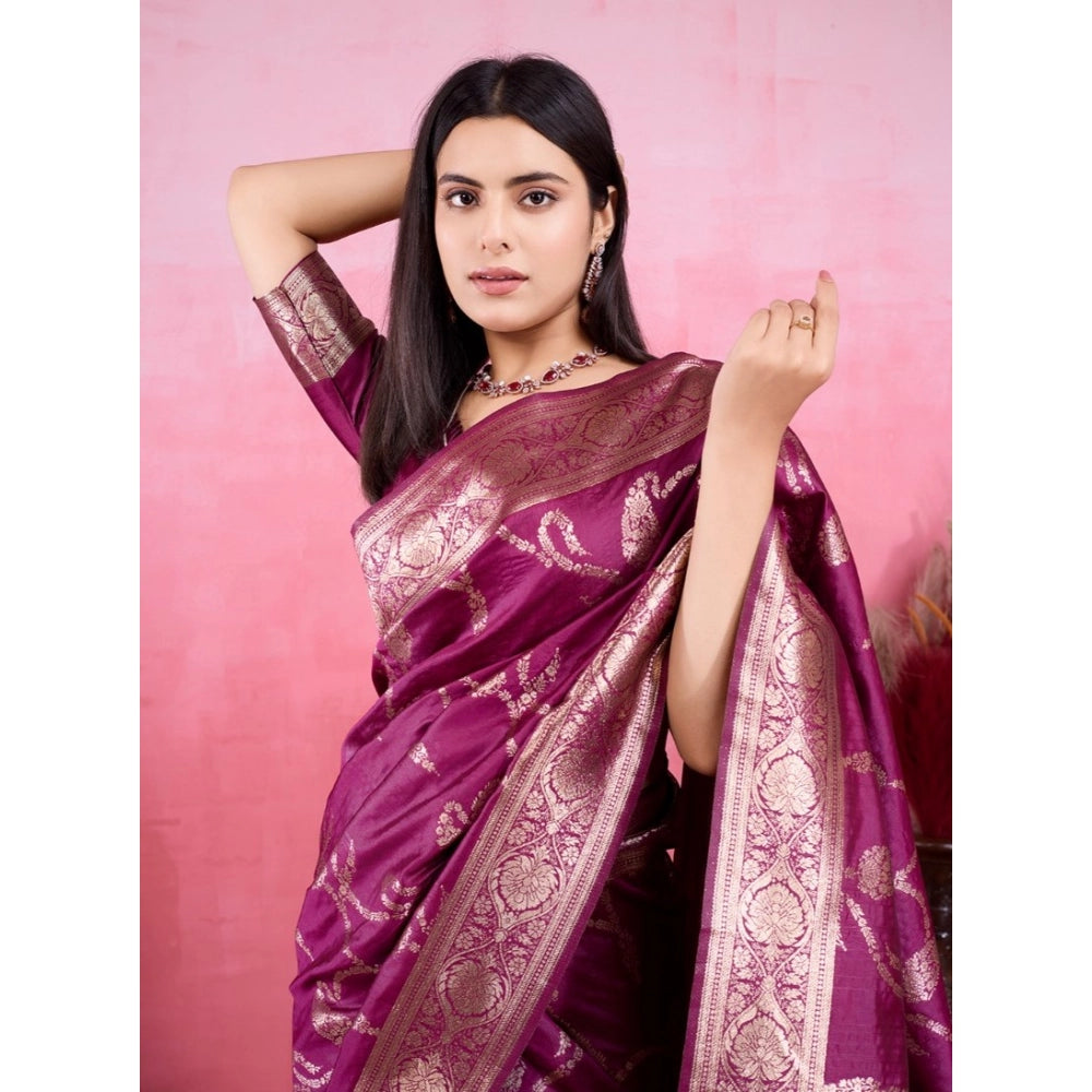 Sophisticated Women's Banarasi Silk Printed Saree With Blouse Piece