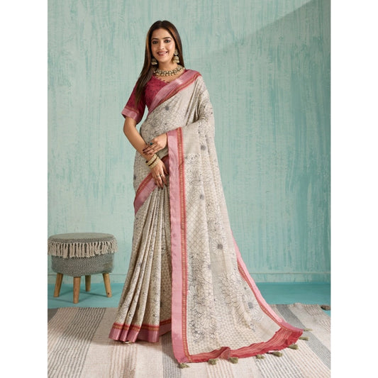 Tremendous Women's Silk Blend Printed Saree With Blouse Piece