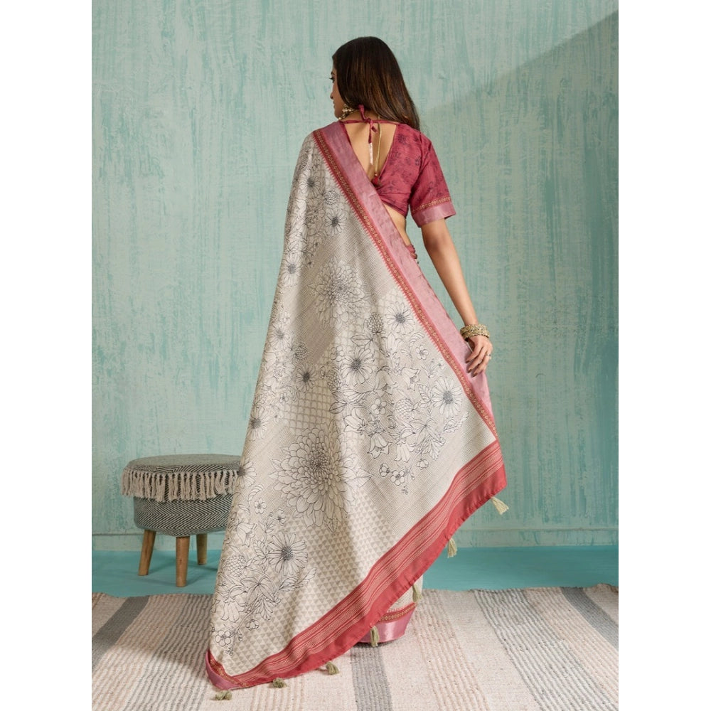 Tremendous Women's Silk Blend Printed Saree With Blouse Piece