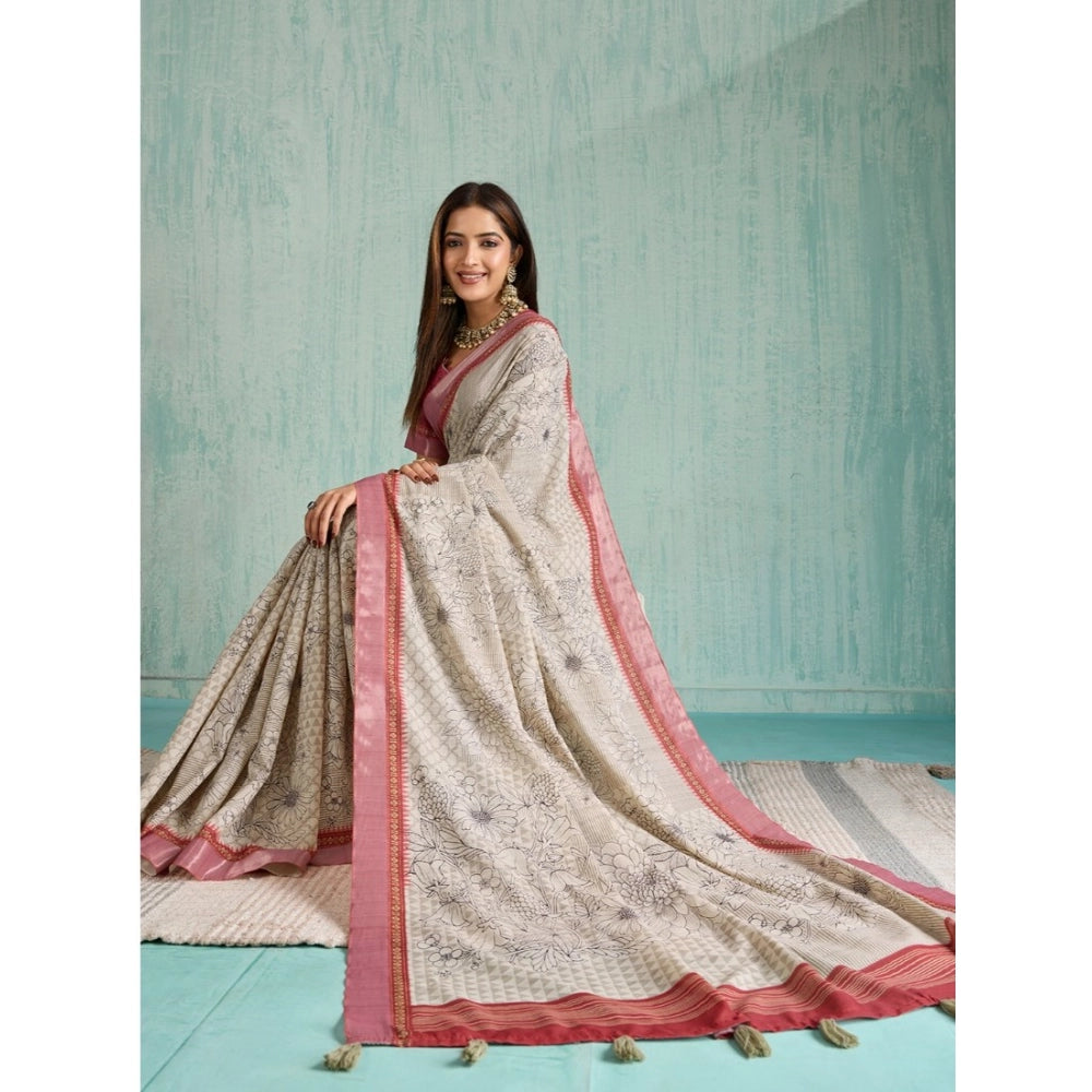 Tremendous Women's Silk Blend Printed Saree With Blouse Piece