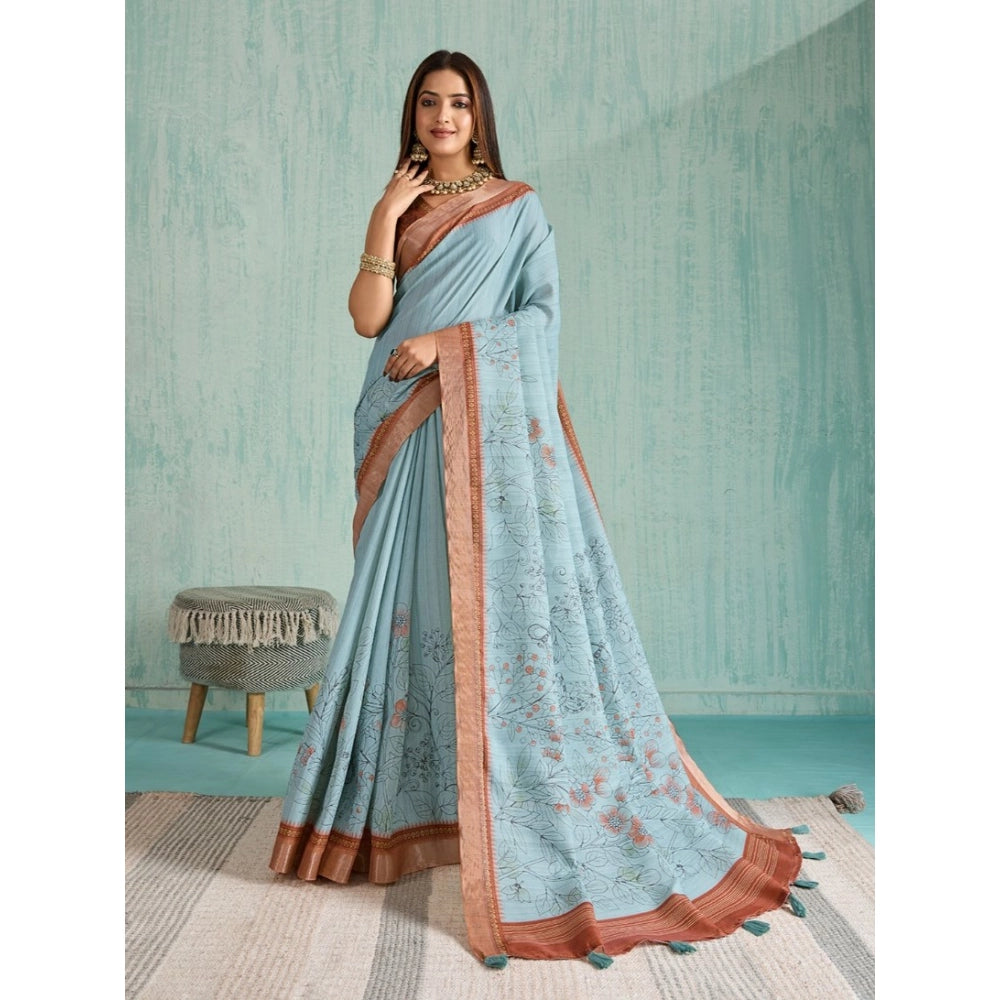 Tremendous Women's Silk Blend Printed Saree With Blouse Piece