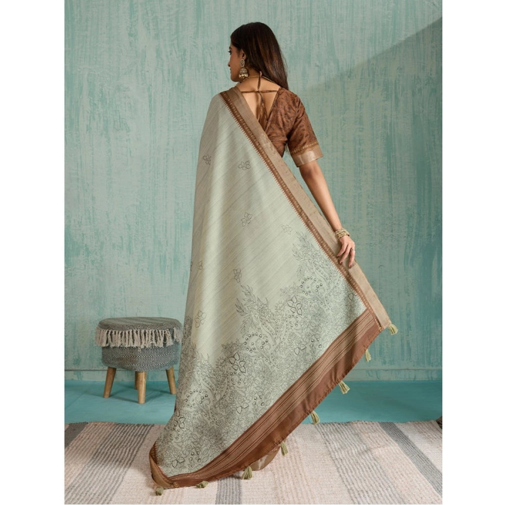 Tremendous Women's Silk Blend Printed Saree With Blouse Piece