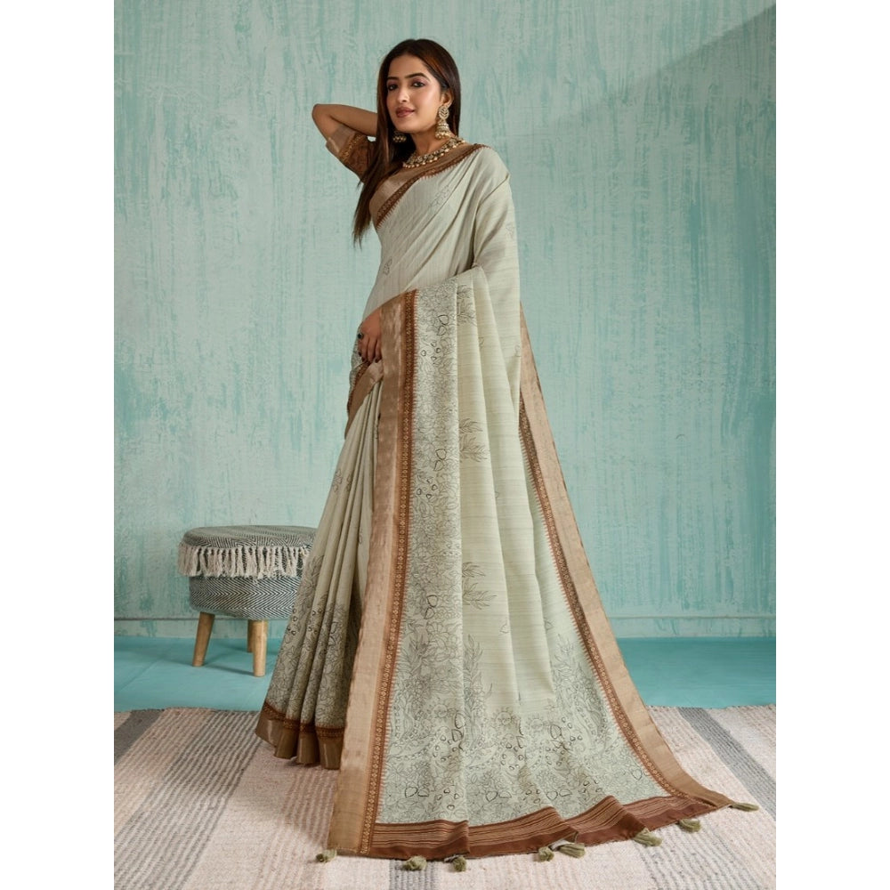 Tremendous Women's Silk Blend Printed Saree With Blouse Piece