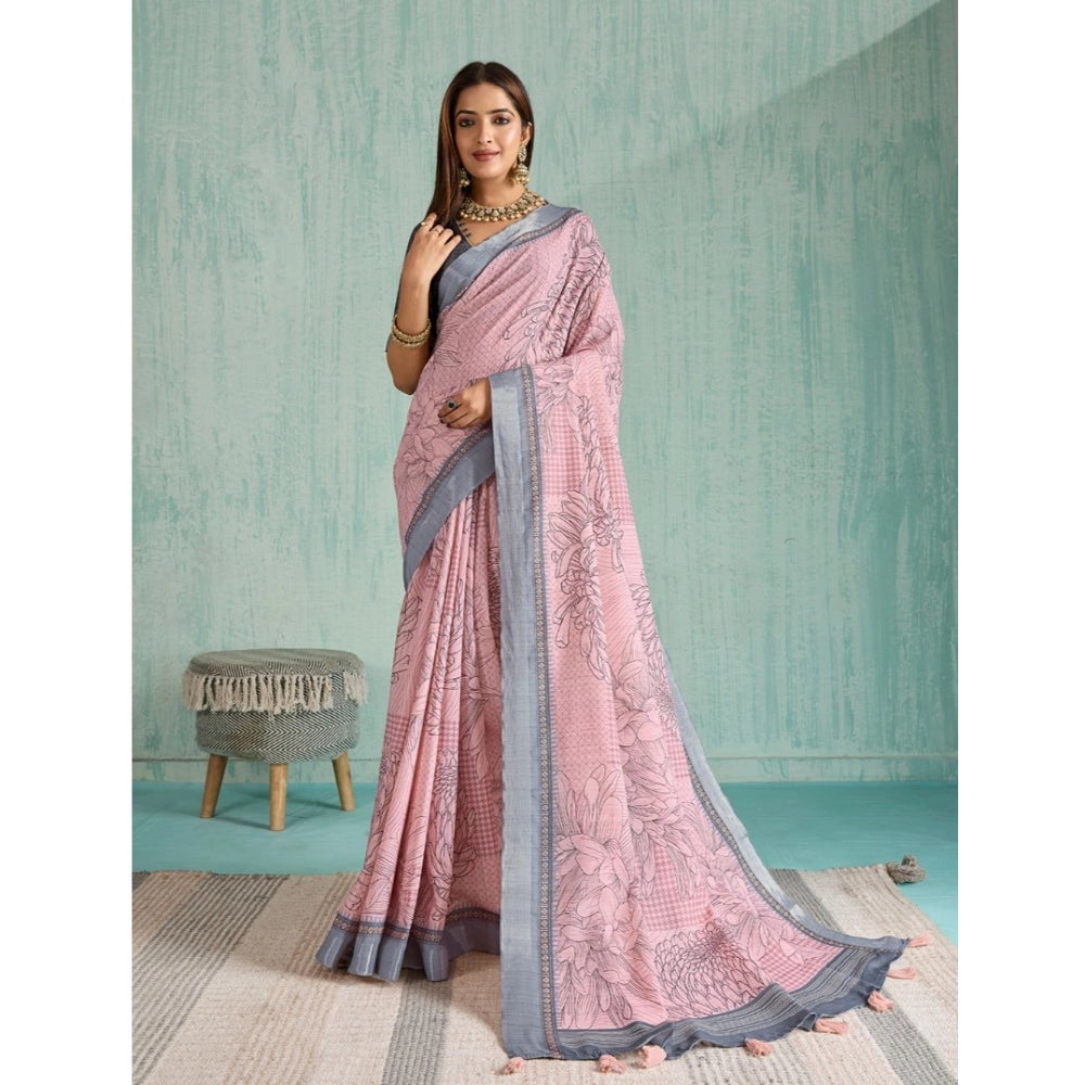 Tremendous Women's Silk Blend Printed Saree With Blouse Piece