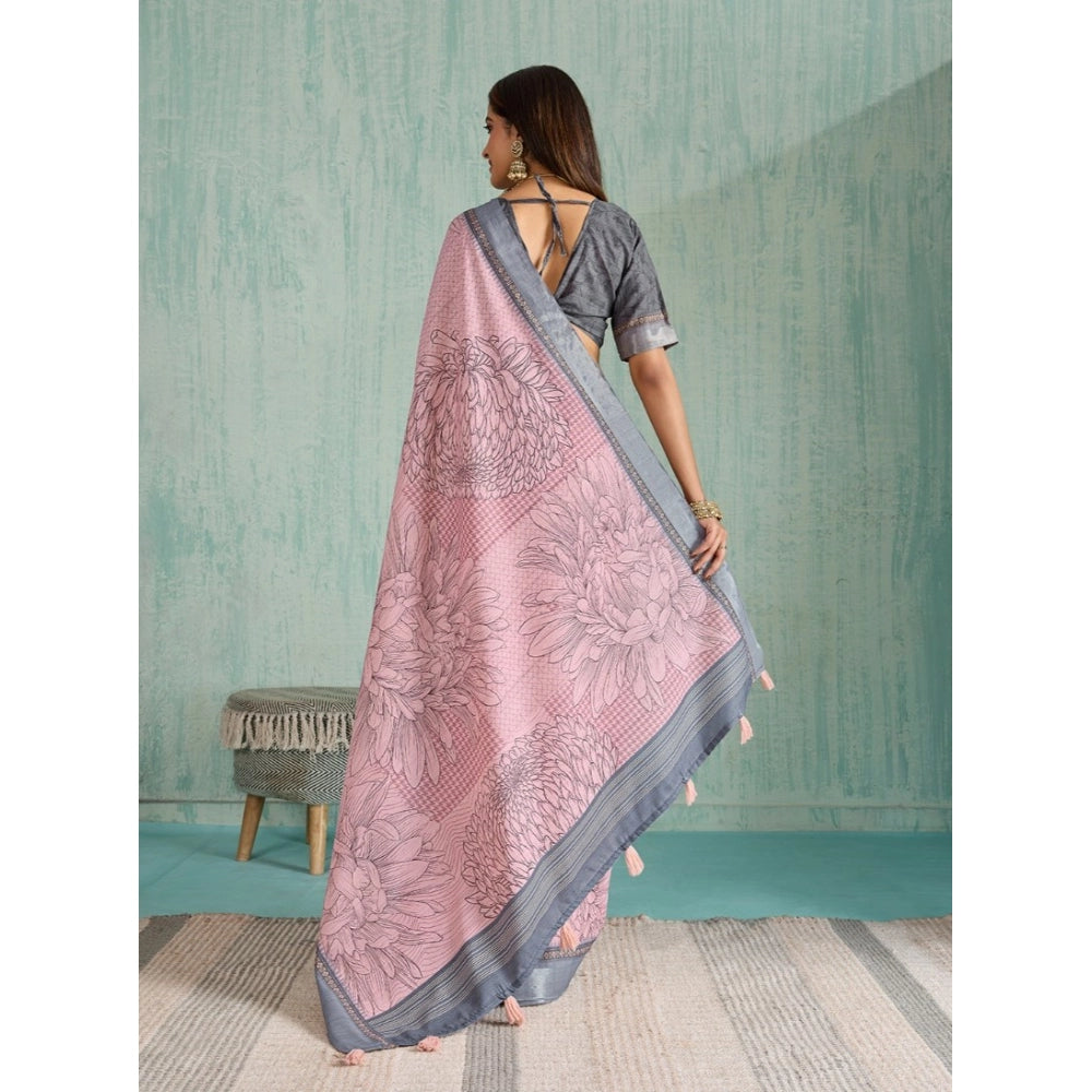 Tremendous Women's Silk Blend Printed Saree With Blouse Piece