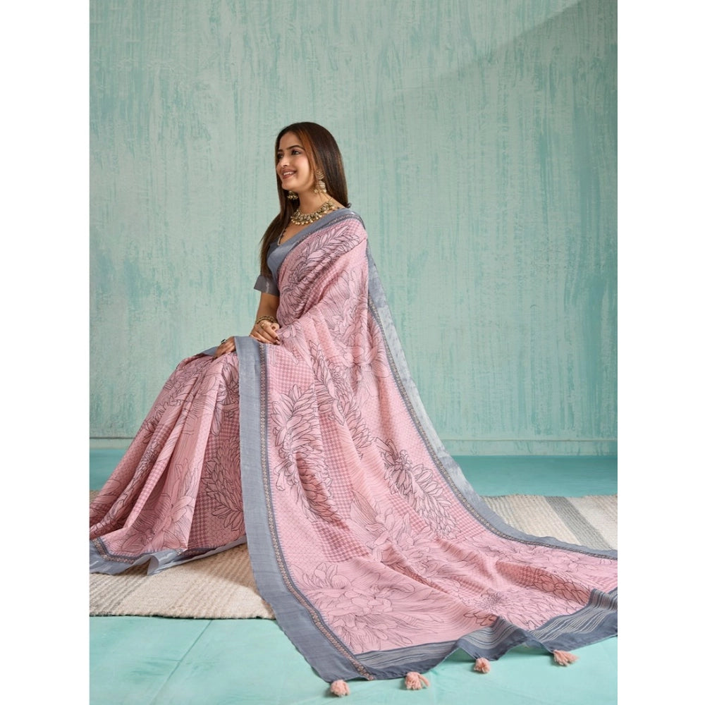 Tremendous Women's Silk Blend Printed Saree With Blouse Piece