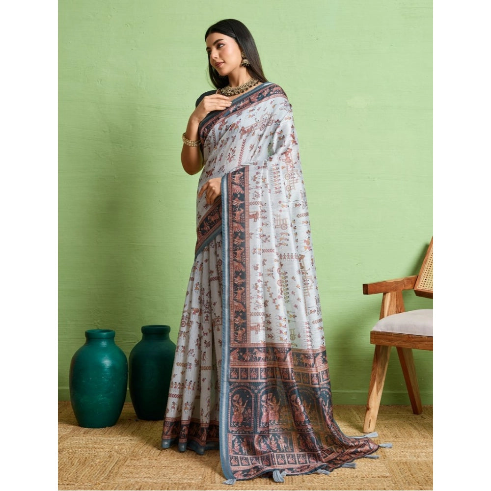 Dashing Women's Silk Blend Printed Saree With Blouse Piece