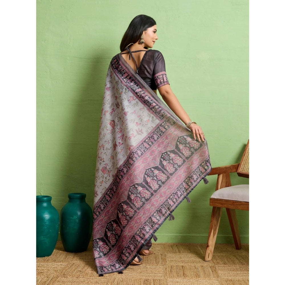 Dashing Women's Silk Blend Printed Saree With Blouse Piece