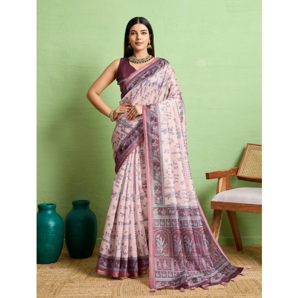 Dashing Women's Silk Blend Printed Saree With Blouse Piece