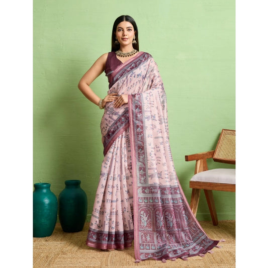 Dashing Women's Silk Blend Printed Saree With Blouse Piece