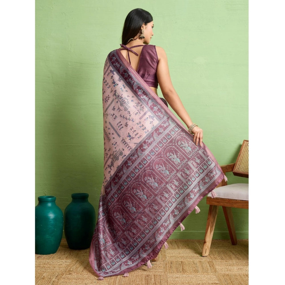 Dashing Women's Silk Blend Printed Saree With Blouse Piece