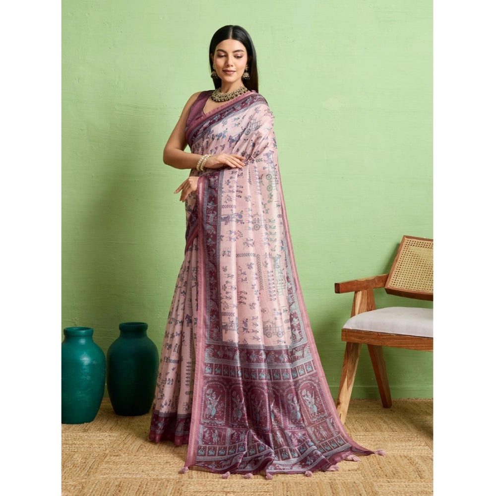 Dashing Women's Silk Blend Printed Saree With Blouse Piece