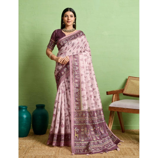 Dashing Women's Silk Blend Printed Saree With Blouse Piece