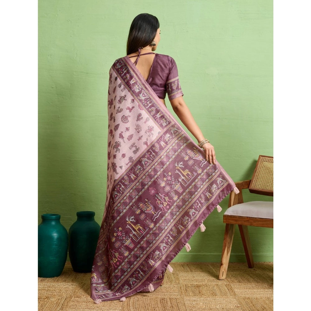 Dashing Women's Silk Blend Printed Saree With Blouse Piece