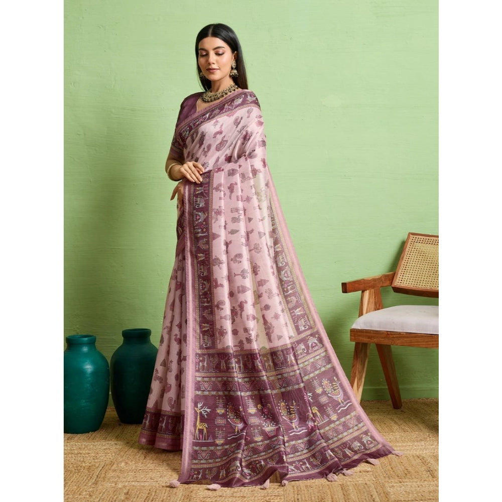 Dashing Women's Silk Blend Printed Saree With Blouse Piece