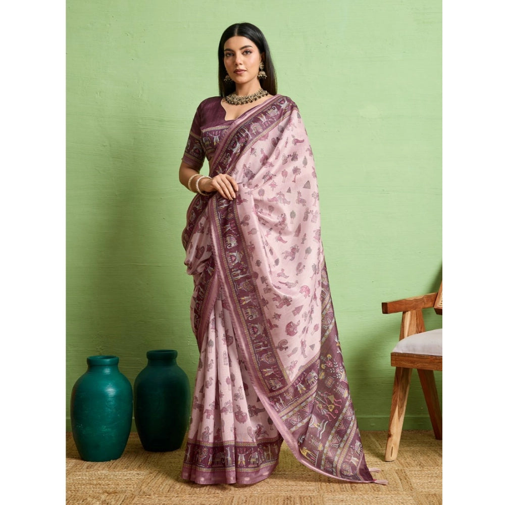 Dashing Women's Silk Blend Printed Saree With Blouse Piece