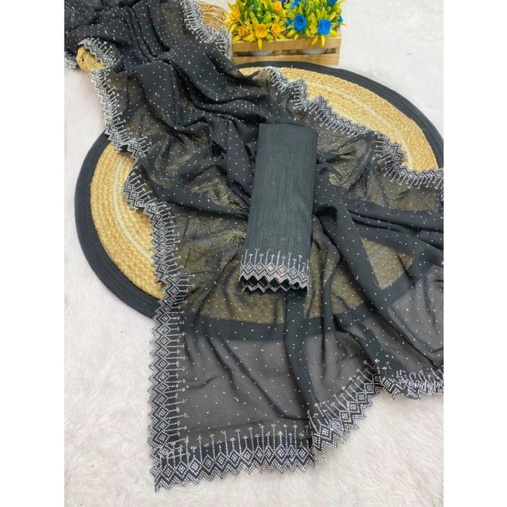 Modish Women's Georgette Stone Work Saree With Blouse Piece