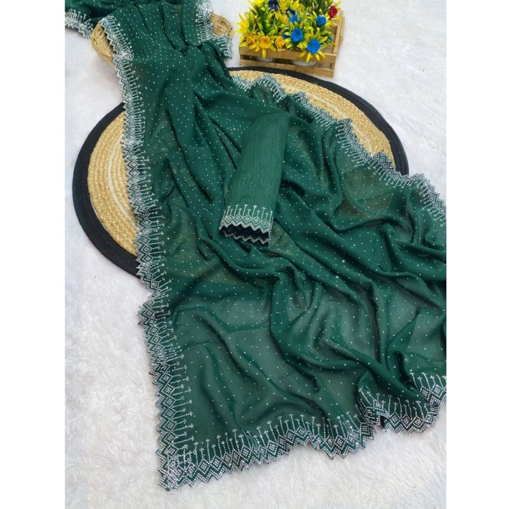 Modish Women's Georgette Stone Work Saree With Blouse Piece