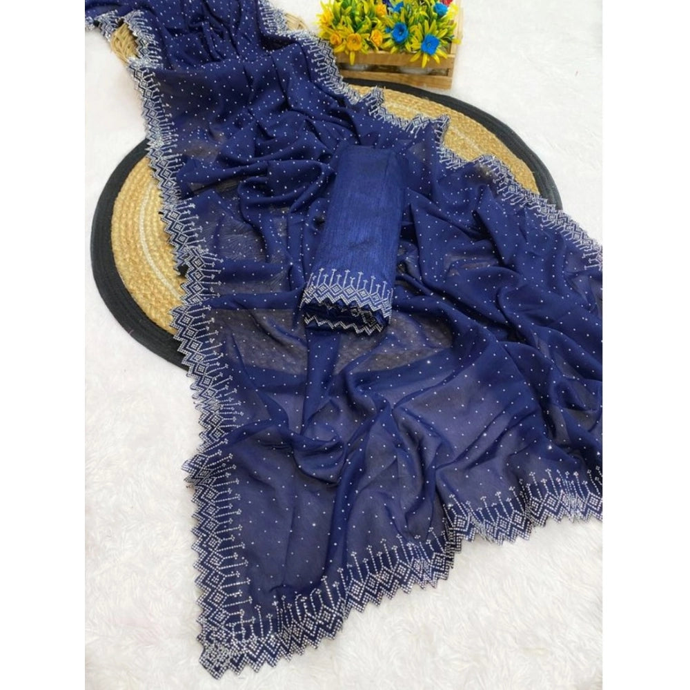 Modish Women's Georgette Stone Work Saree With Blouse Piece