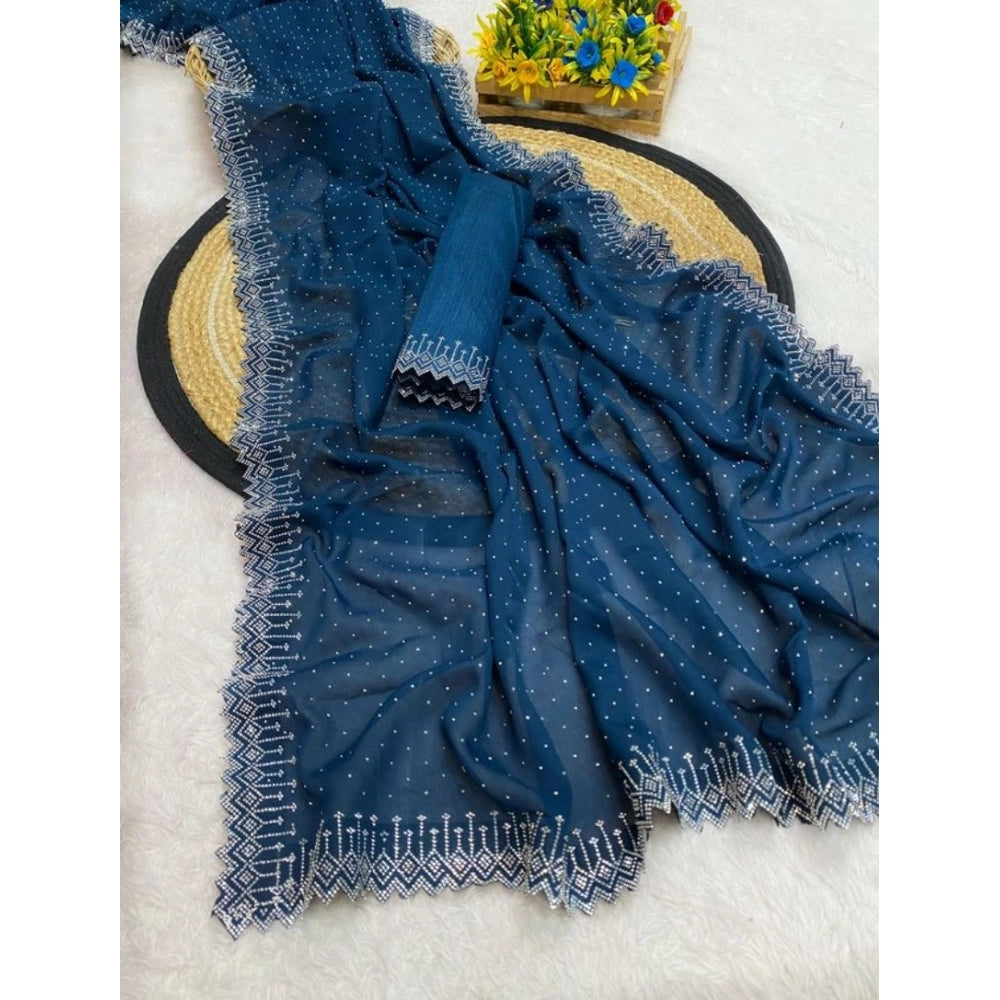 Modish Women's Georgette Stone Work Saree With Blouse Piece