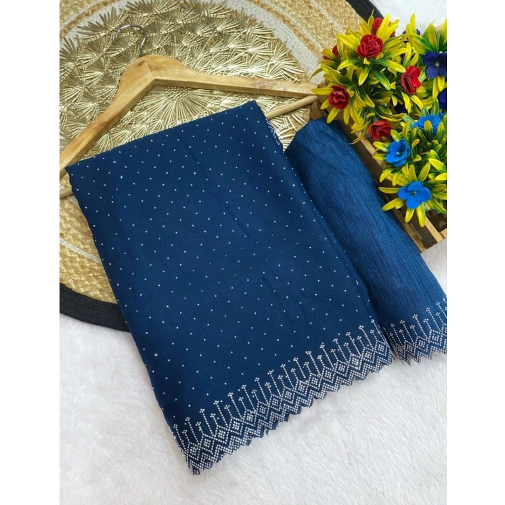 Modish Women's Georgette Stone Work Saree With Blouse Piece