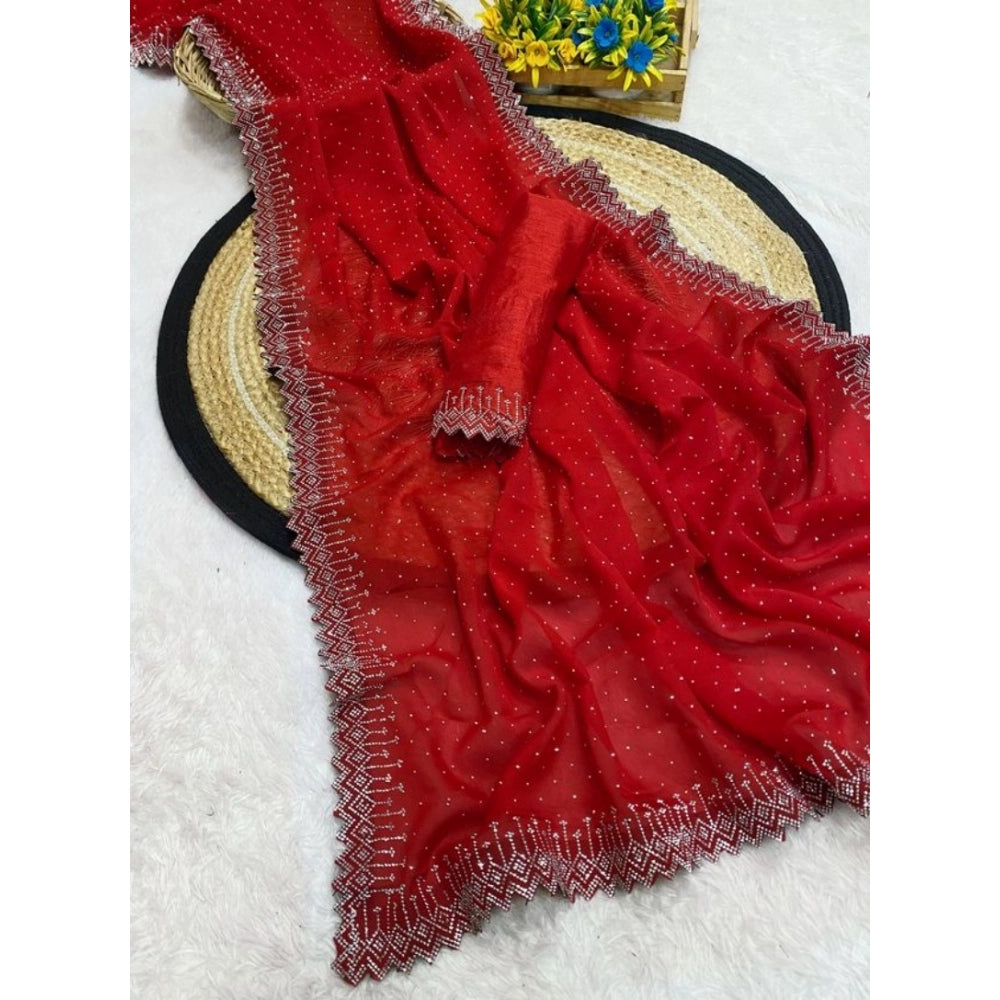 Modish Women's Georgette Stone Work Saree With Blouse Piece