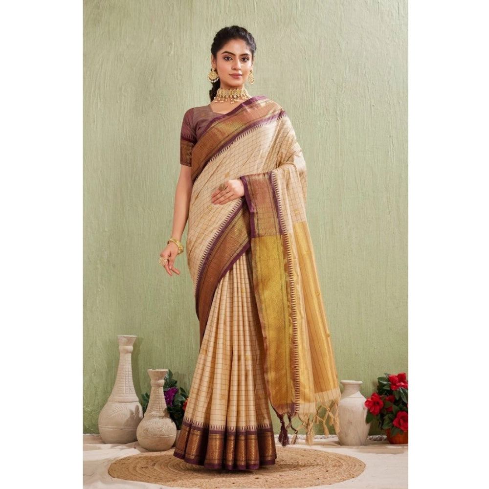 Glamorous Women's Silk Blended Jaquard Woven Saree With Blouse Piece