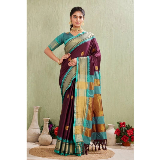 Glamorous Women's Silk Blended Jaquard Woven Saree With Blouse Piece