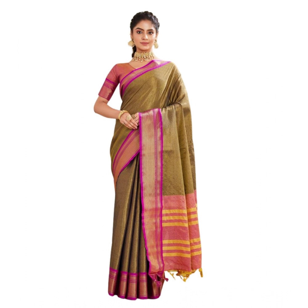 Glamorous Women's Silk Blended Jaquard Woven Saree With Blouse Piece