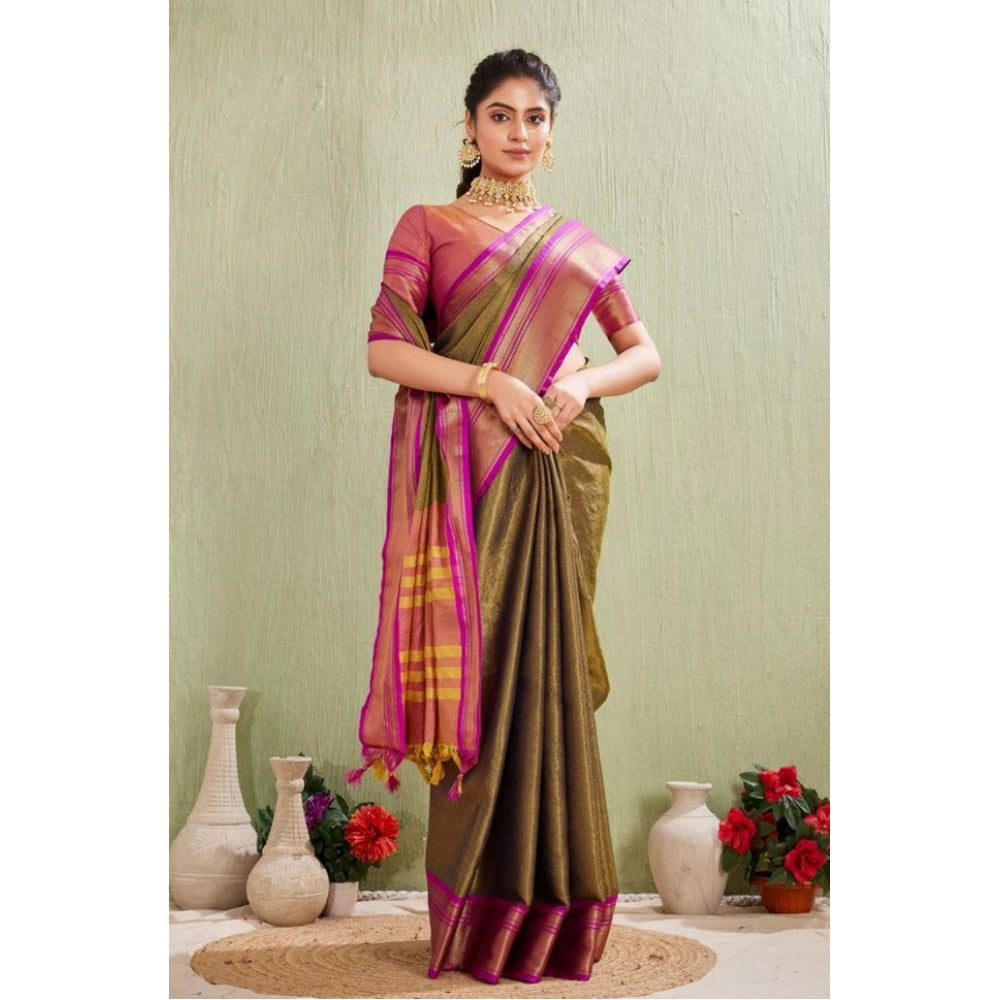 Glamorous Women's Silk Blended Jaquard Woven Saree With Blouse Piece