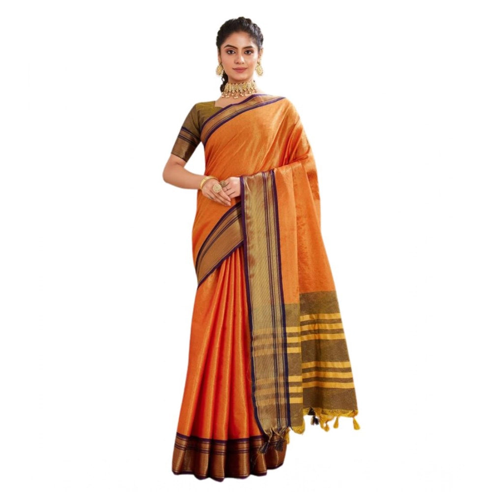 Glamorous Women's Silk Blended Jaquard Woven Saree With Blouse Piece