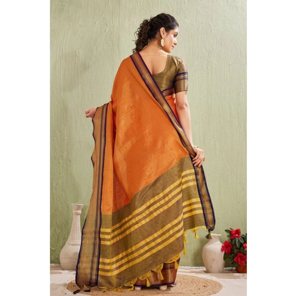 Glamorous Women's Silk Blended Jaquard Woven Saree With Blouse Piece