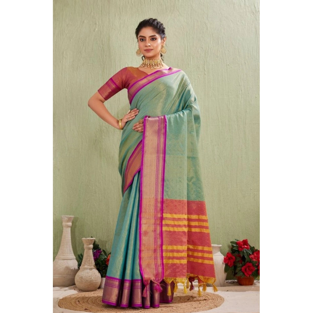 Glamorous Women's Silk Blended Jaquard Woven Saree With Blouse Piece