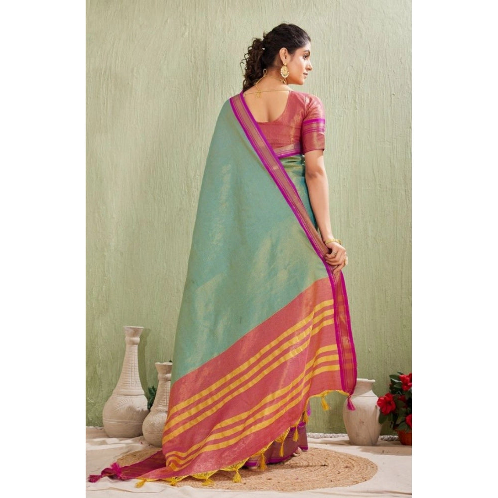 Glamorous Women's Silk Blended Jaquard Woven Saree With Blouse Piece