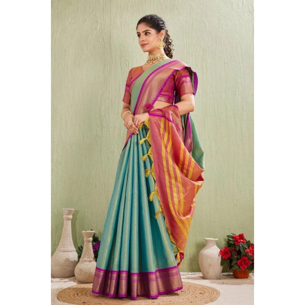 Glamorous Women's Silk Blended Jaquard Woven Saree With Blouse Piece
