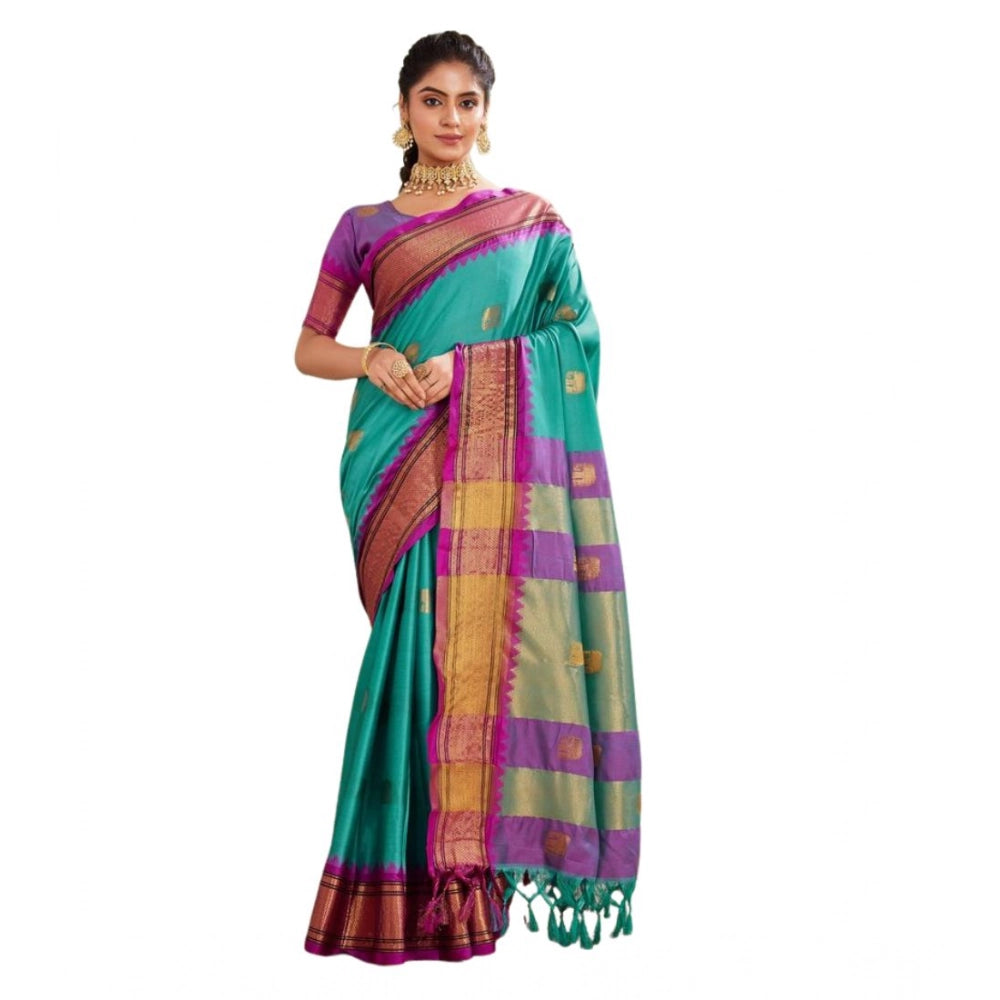 Glamorous Women's Silk Blended Jaquard Woven Saree With Blouse Piece