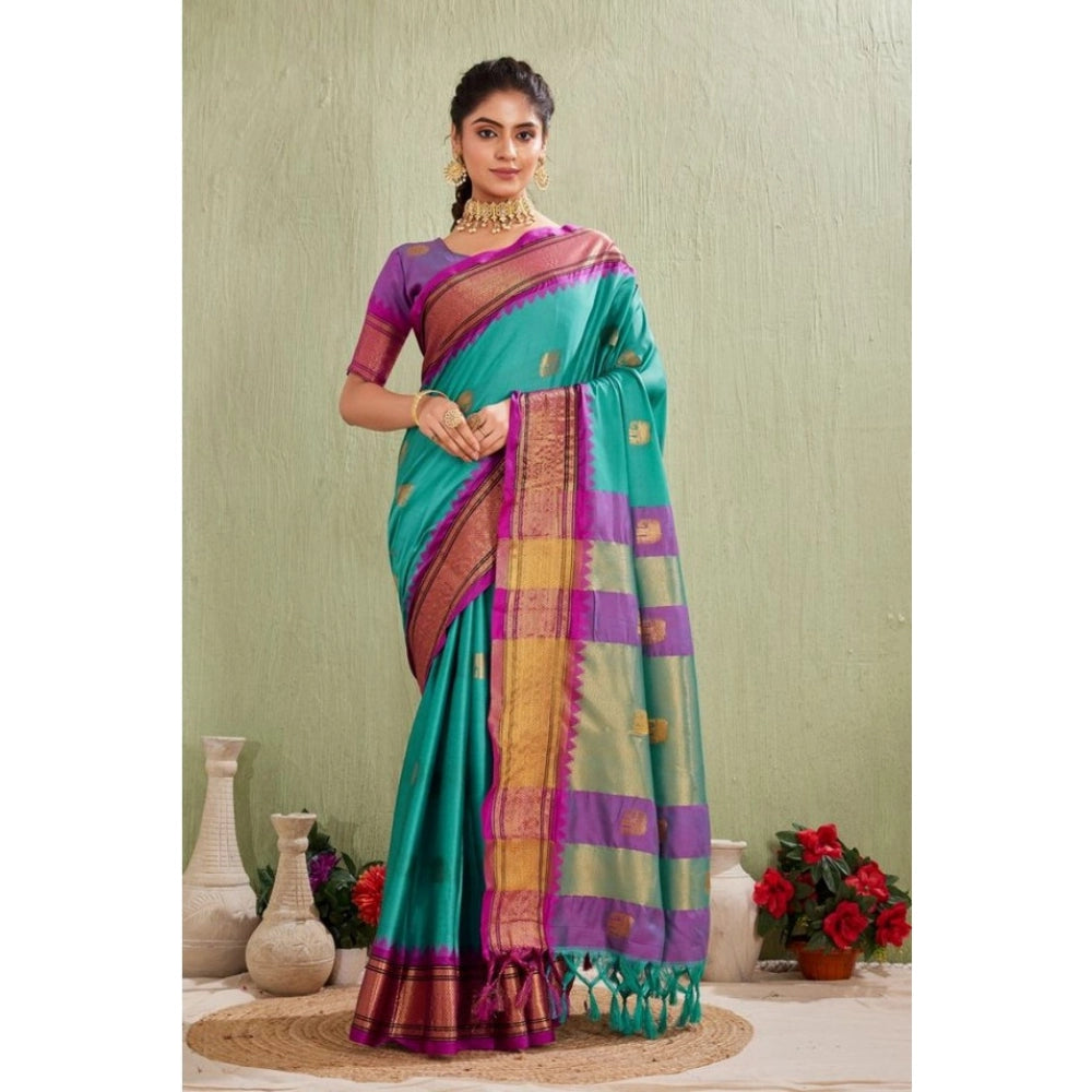 Glamorous Women's Silk Blended Jaquard Woven Saree With Blouse Piece