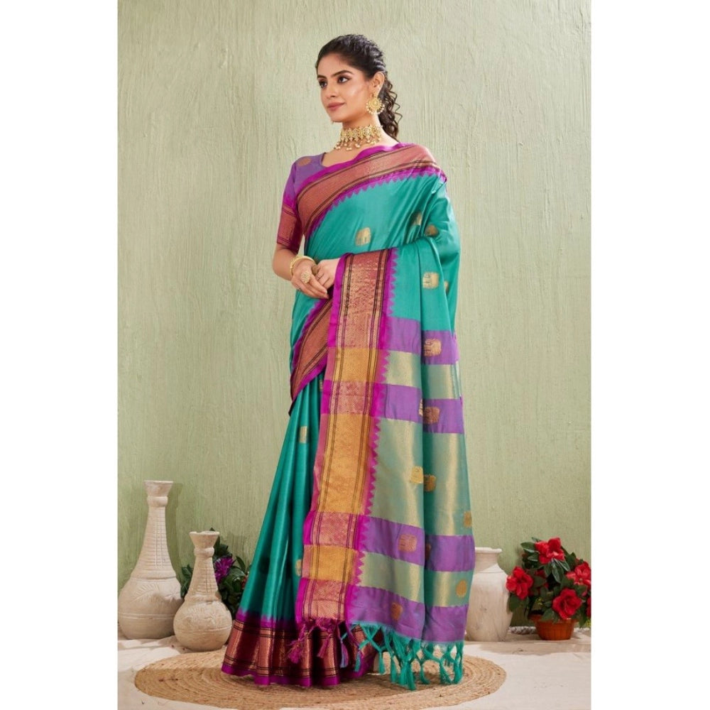 Glamorous Women's Silk Blended Jaquard Woven Saree With Blouse Piece