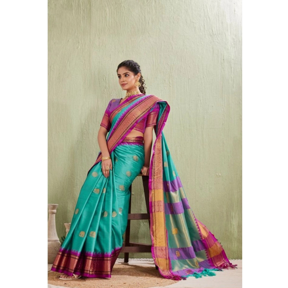 Glamorous Women's Silk Blended Jaquard Woven Saree With Blouse Piece