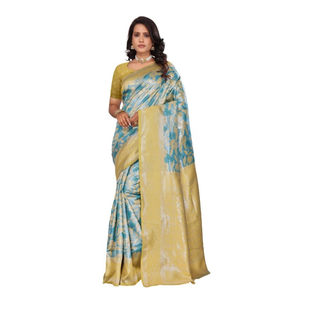 Jaunty Women's Banarasi Silk Jaquard Woven Saree With Blouse Piece