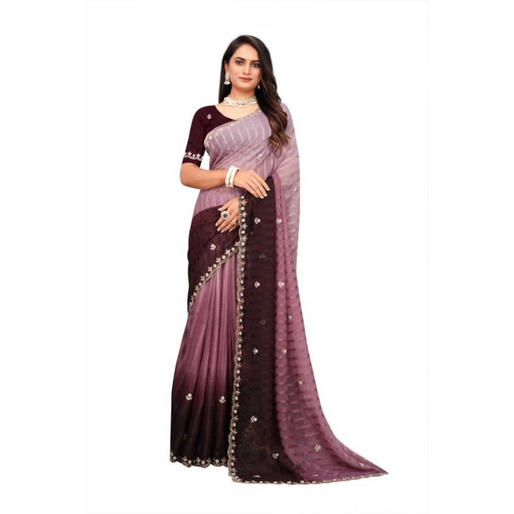 Luxurious Women's Chiffon Embroidred Saree With Blouse Piece
