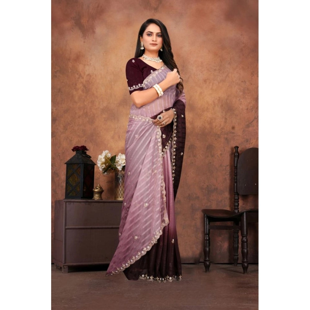 Luxurious Women's Chiffon Embroidred Saree With Blouse Piece